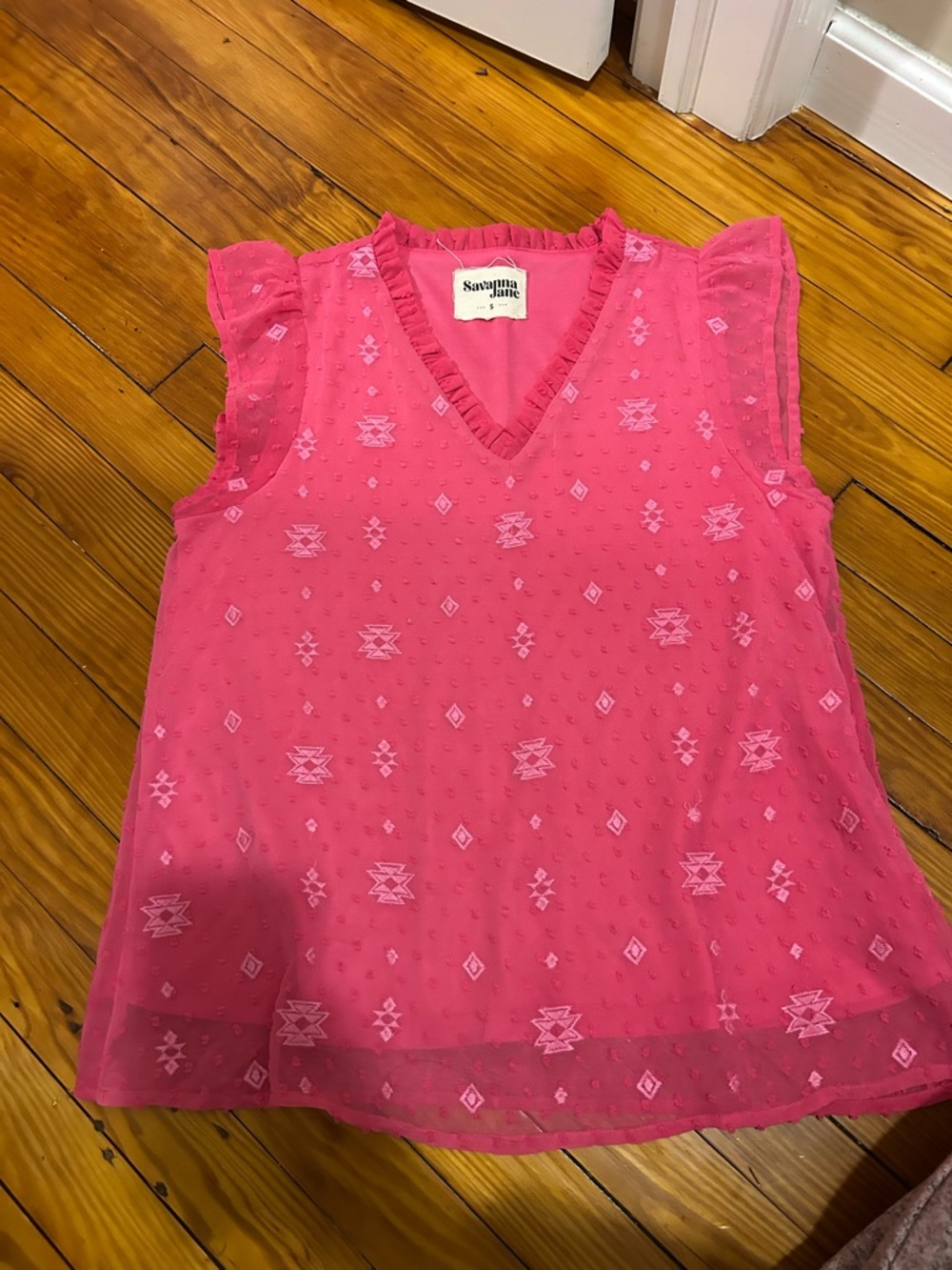 Savanna Jane Hot Pink Ruffled V-Neck Sleeveless Camisole